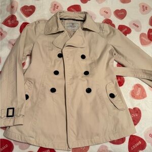 Guess Beige Double-Breasted Lined Trench Coat with Brown Buttons